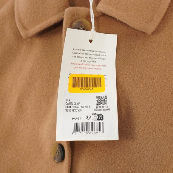 Sezane Mia Wool Button-Up Jacket In Light Camel - Women's Size US 2 - NWT - Picture 9 of 9